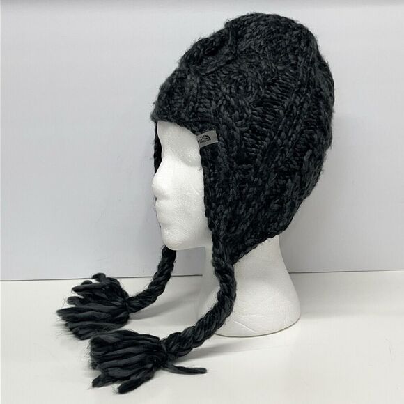 The North Face Women's OS Peruvian Cable Wool Blend Beanie Hat Ski Snow Black - Picture 2 of 8